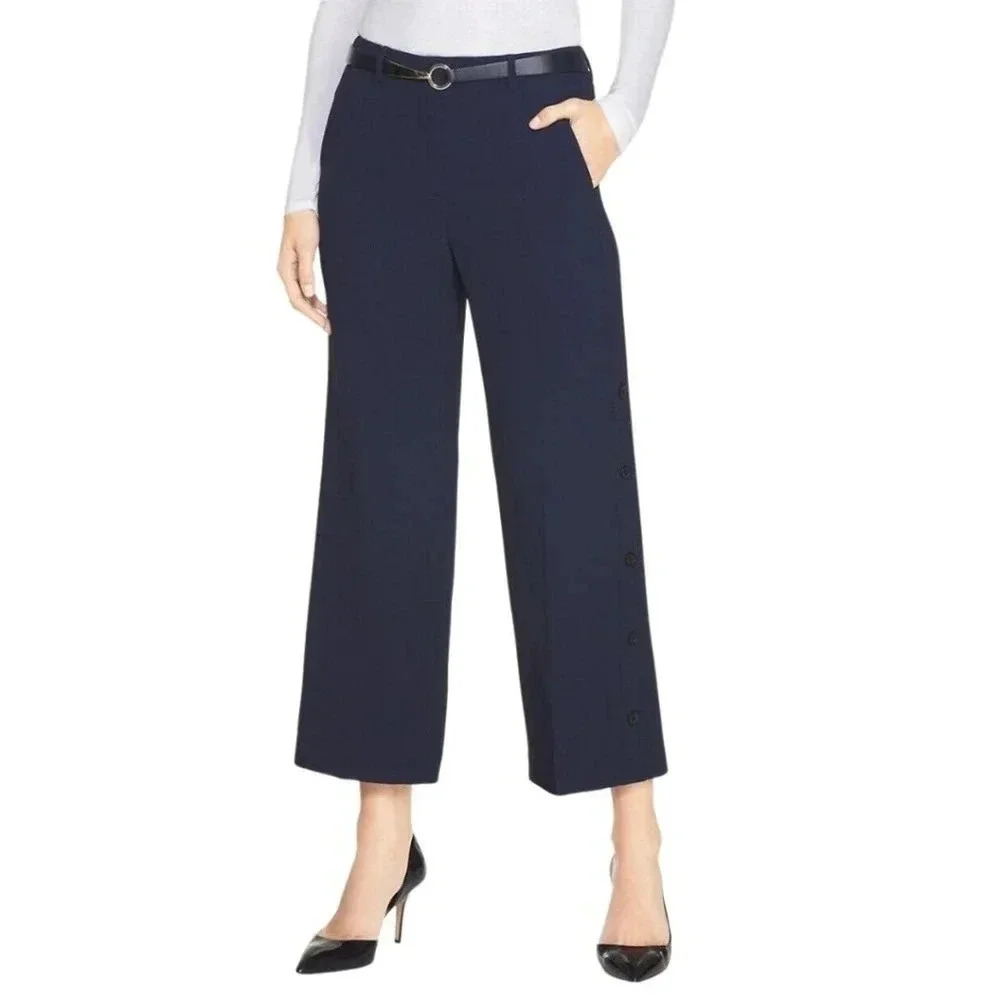 White House Black Market Navy Button Detail Crop Wide-Leg Pants Size 4